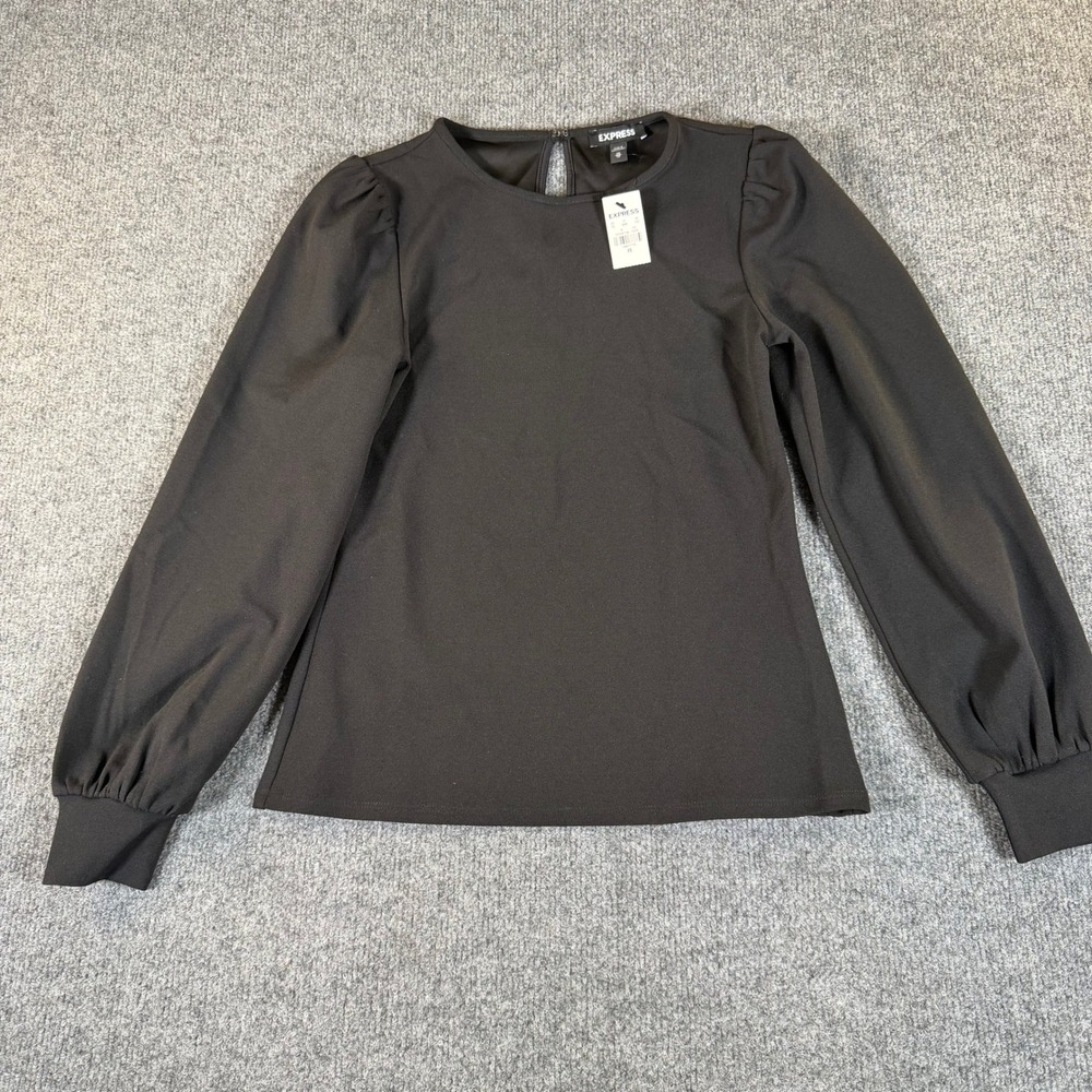 Express Womens Black Puff Sleeve Keyhole Back Blouse XS New 06665739 #3529